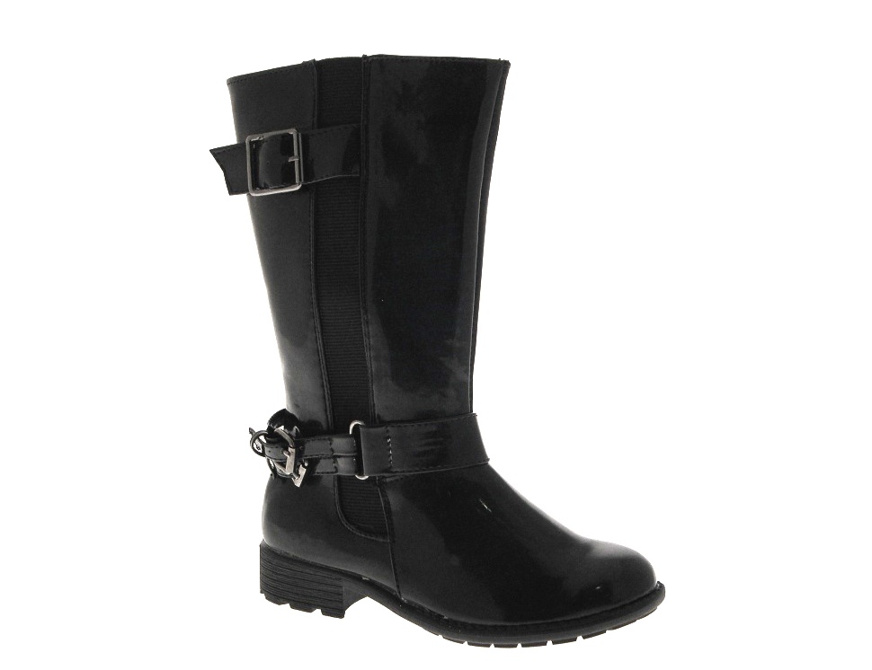 GIRLS KIDS QUILTED KNEE LENGTH FAUX LEATHER RIDING SNOW BOOTS BLACK SIZE UK 10-2 | eBay